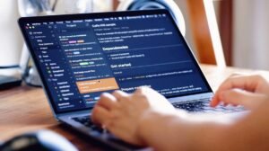 computer con codice e appunti di lavoro