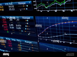 computer con schermo che mostra dati finanziari