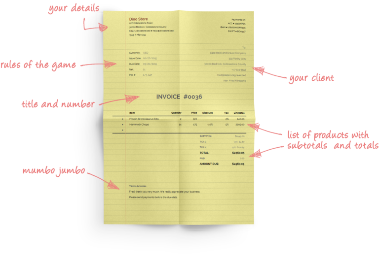 documento fattura diviso in sezioni chiare