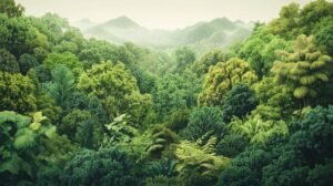 foresta lussureggiante con flora variegata