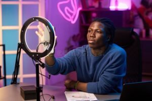 imprenditore giovane con luce led innovativa