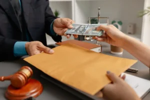 mani che scambiano documenti finanziari eleganti