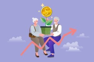 persona anziana felice con grafico pensionistico