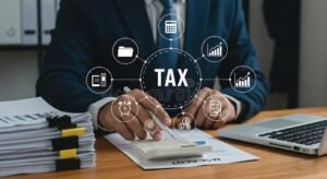 persona che calcola tasse con documenti finanziari