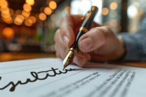 persona che firma documento legale elegante